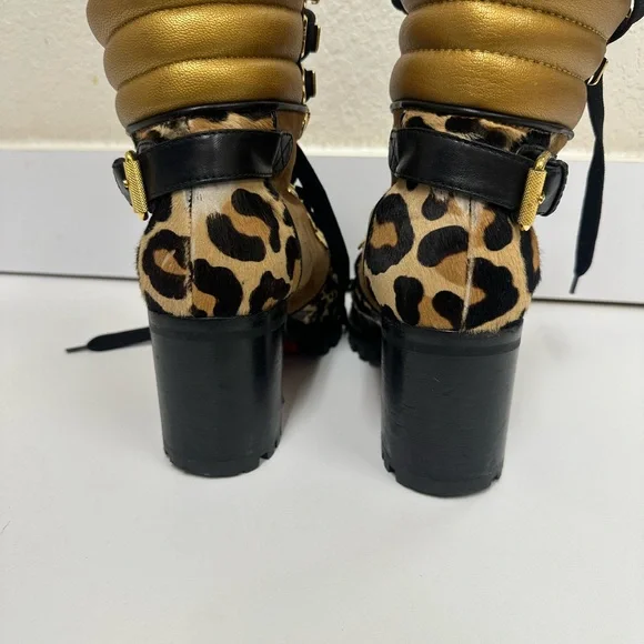 Christian Louboutin Authentic Suede Leopard Print Lace-Up Boots - Picture 4 of 5
